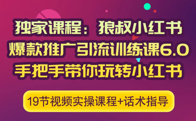 狼叔小红书爆款推广引流训练课6.0，手把手带你玩转小红书-赚钱驿站