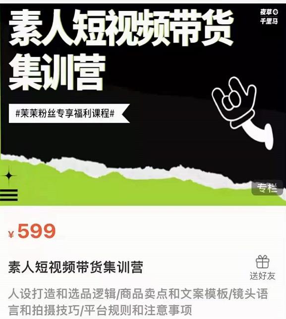 夜草与千里马素人短视频带货集训营，薛辉团队价值599-赚钱驿站