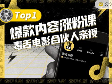 【毒舌电影合伙人亲授】抖音爆款内容涨粉课，5000万抖音大号首次披露涨粉机密-赚钱驿站