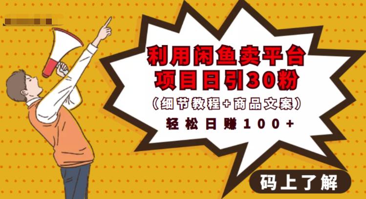 利用闲鱼卖平台项目课程资源日引流30+精准粉丝，轻松日赚100+，积累人脉可实现二次变-赚钱驿站