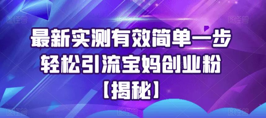 最新实测有效简单一步轻松引流宝妈创业粉【揭秘】-赚钱驿站