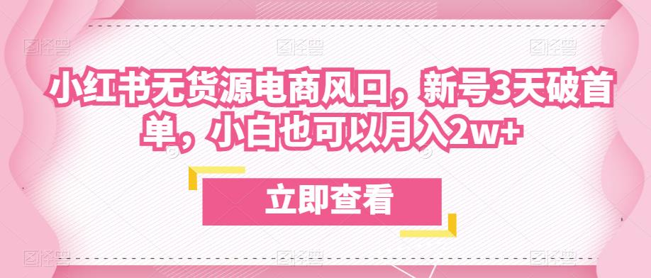 众狼电商余文小红书无货源电商风口，新号3天破首单，小白也可以月入2w+-赚钱驿站