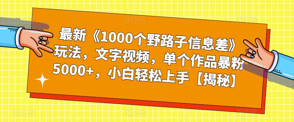 最新《1000个野路子信息差》玩法，文字视频，单个作品暴粉5000+，小白轻松上手【揭秘】-赚钱驿站