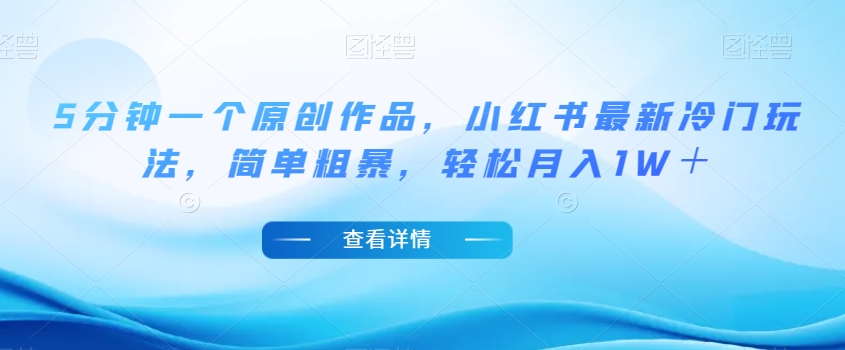 5分钟一个原创作品，小红书最新冷门玩法，简单粗暴，轻松月入1W＋【揭秘】-赚钱驿站