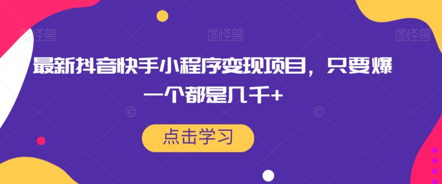 最新抖音快手小程序变现项目，只要爆一个都是几千+-赚钱驿站