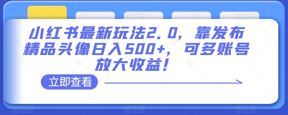 小红书最新玩法2.0，靠发布精品头像日入500+，可多账号放大收益！【揭秘】-赚钱驿站