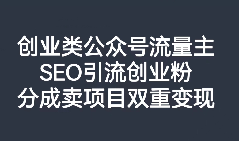 创业类公众号流量主，SEO引流创业粉，分成卖项目双重变现【揭秘】-赚钱驿站
