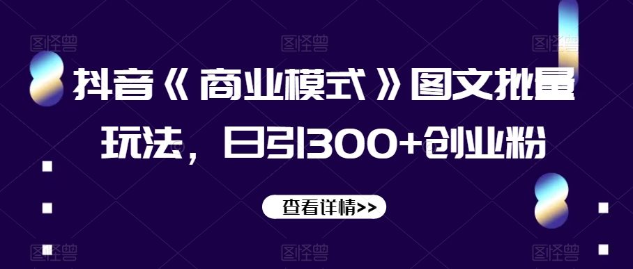 抖音《商业模式》图文批量玩法，日引300+创业粉【揭秘】-赚钱驿站
