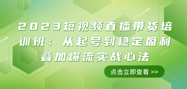 2023短视频直播带货培训班：从起号到稳定盈利叠加爆流实战心法（11节课）-赚钱驿站