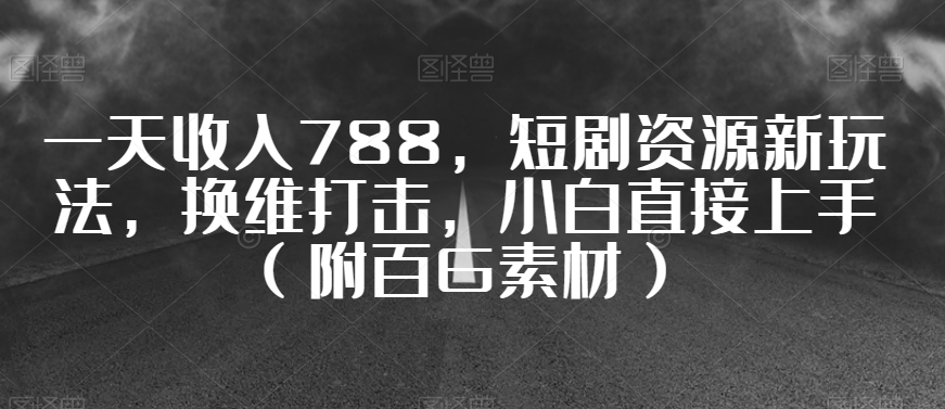 一天收入788，短剧资源新玩法，换维打击，小白直接上手（附百G素材）【揭秘】-赚钱驿站