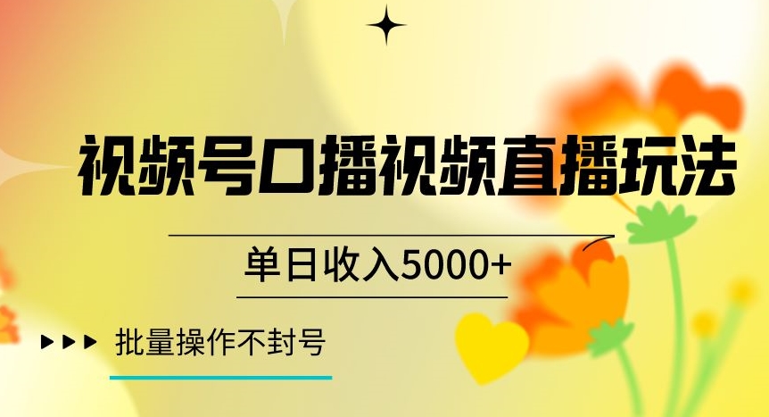 视频号囗播视频直播玩法，单日收入5000+，批量操作不封号【揭秘】-赚钱驿站