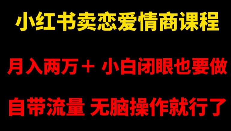 小红书卖恋爱情商课程，月入两万＋，小白闭眼也要做，自带流量，无脑操作就行了【揭秘】-赚钱驿站