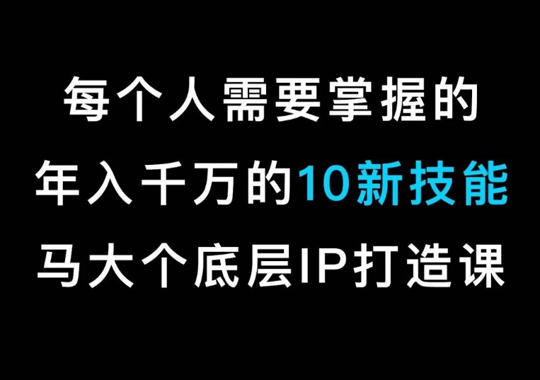 马大个的IP底层逻辑课，​每个人需要掌握的年入千万的10新技能，约会底层IP打造方法！-赚钱驿站