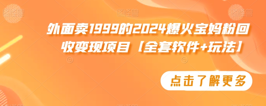 外面卖1999的2024爆火宝妈粉回收变现项目【全套软件+玩法】【揭秘】-赚钱驿站