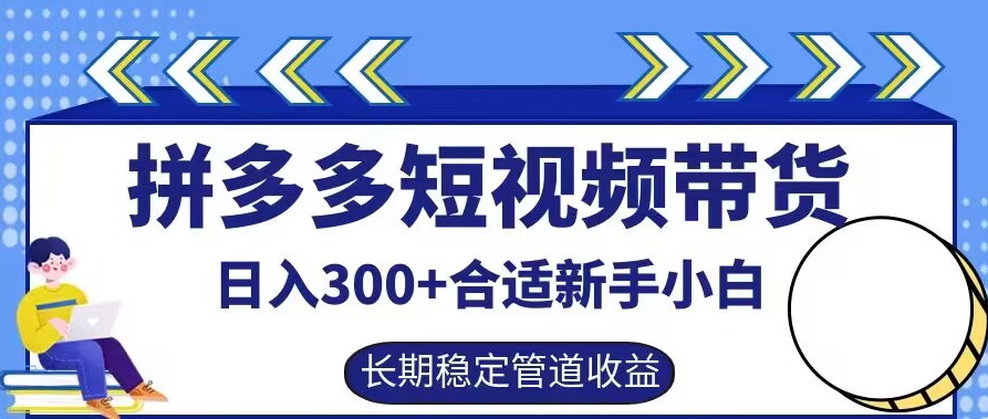 拼多多短视频带货日入300+有长期稳定被动收益，合适新手小白【揭秘】-赚钱驿站