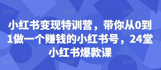 小红书变现特训营，带你从0到1做一个赚钱的小红书号，24堂小红书爆款课-赚钱驿站