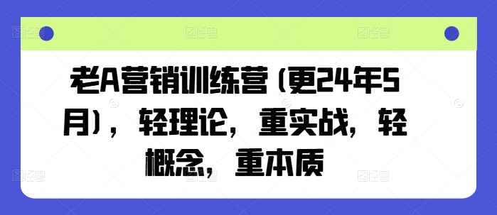 老A营销训练营(更24年11月)，轻理论，重实战，轻概念，重本质-赚钱驿站