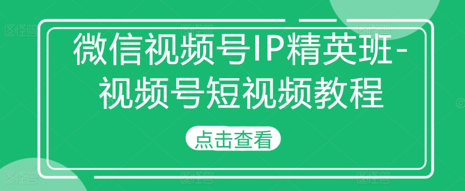 微信视频号IP精英班-视频号短视频教程-赚钱驿站