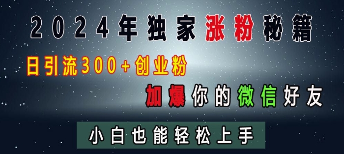 2024年独家涨粉秘籍，日引流300+创业粉，加爆你的微信好友，小白也能轻松上手-赚钱驿站