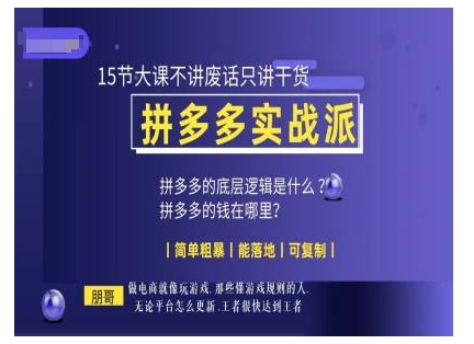 朋哥电商(拼多多实战派)，15节大课不讲废话只讲干货，简单粗暴 能落地 可复制-赚钱驿站