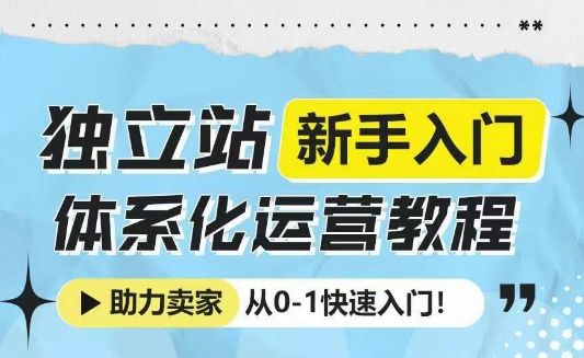 独立站新手入门体系化运营教程，助力独立站卖家从0-1快速入门!-赚钱驿站