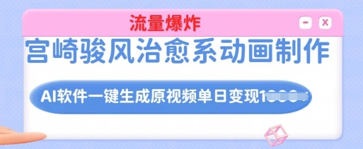 宫崎骏风治愈系动画制作，AI软件一键生成原创视频流量爆炸，单日变现多张，详细实操流程-赚钱驿站
