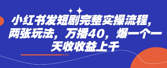 小红书发短剧完整实操流程，两张玩法，万播40，爆一个一天收收益上千-赚钱驿站