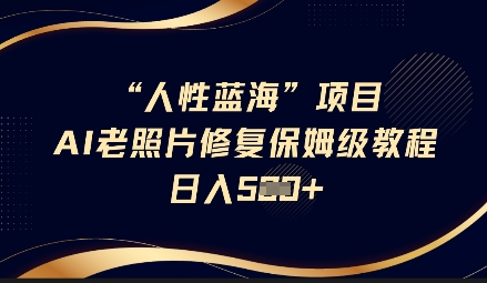 人性蓝海AI老照片修复项目保姆级教程，长期复购，轻松日入5张-赚钱驿站