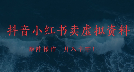 抖音小红书卖虚拟资料，市场需求一直存在，矩阵操作，月入1w+-赚钱驿站
