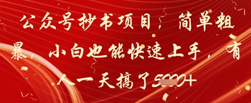 公众号抄书项目，简单粗暴，小白也能快速上手，有人一天搞了1k+-赚钱驿站
