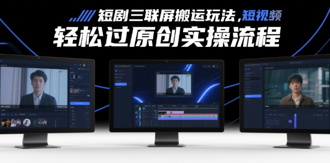 短剧三联屏搬运玩法，短剧搬运轻松过原创实操流程-赚钱驿站