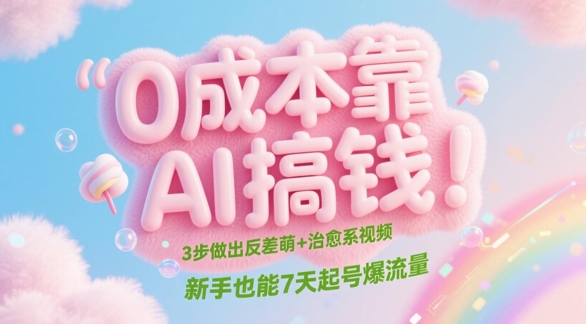 0成本靠AI搞钱！3步做出反差萌+治愈系视频，新手也能7天起号爆流量-赚钱驿站