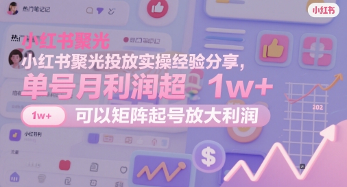 小红书聚光投放实操经验分享，单号月利润超1w+，可以矩阵起号放大利润-赚钱驿站