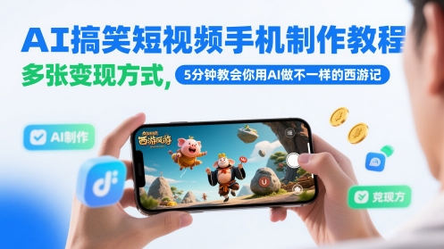 AI搞笑短视频手机制作教程，多张变现方式，5分钟教会你用AI做不一样的西游记-赚钱驿站