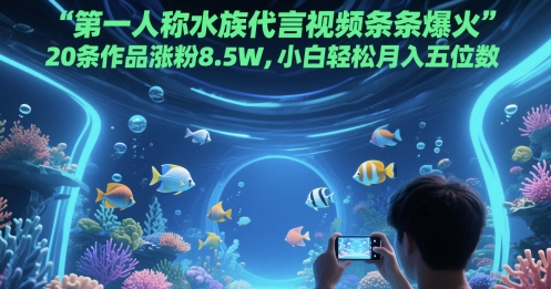 第一人称水族代言视频条条爆火，20条作品涨粉8.5W，小白轻松月入五位数-赚钱驿站