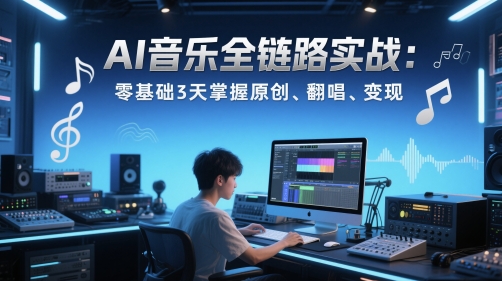 AI音乐全链路实战变现课：零基础3天掌握原创、翻唱、变现-赚钱驿站