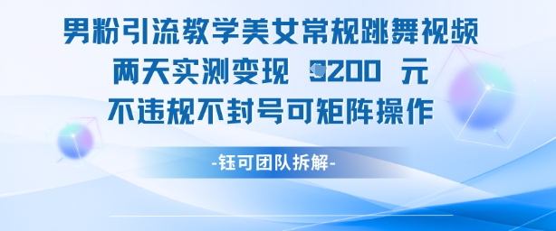 男粉引流教学美女常规跳舞视频两天实测变现1k+，不违规不封号可矩阵操作-赚钱驿站