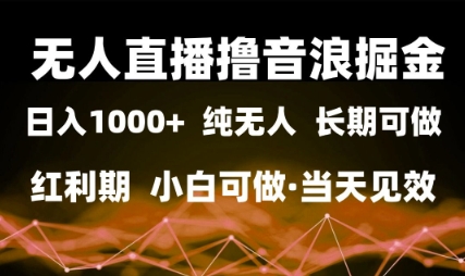 无人直播撸音浪掘金，日入1k+，纯无人红利期，小白可做，当天见效【揭秘】-赚钱驿站