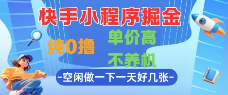 快手小程序掘金，纯0撸，单价高不养机 利用空闲时间做一做，一天好几张【揭秘】-赚钱驿站