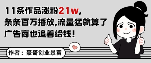 11条作品涨粉21W，条条百W播放，流量猛就算了，广告商也追着给钱-赚钱驿站