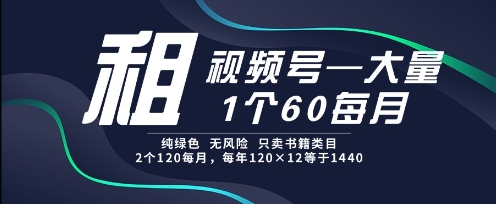 租视频号，一个60每月，2个120.纯绿色、无风险，常年租【揭秘】-赚钱驿站
