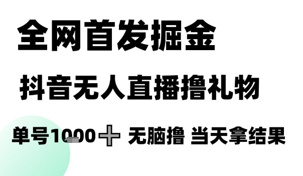全网首发掘金抖音无人直播撸礼物，单号1k +无脑撸，当天拿结果【揭秘】-赚钱驿站