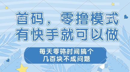 首码，零撸模式，有快手就可以做，每天零碎时间搞个几张不成问题【揭秘】-赚钱驿站