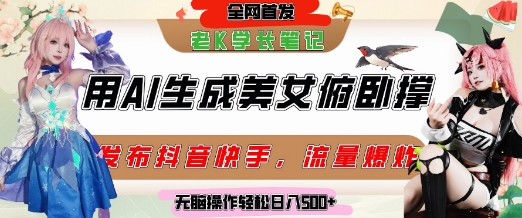 巧用AI让美女做俯卧撑，发布社交平台轻松涨粉变现，流量爆炸，挂抖音橱窗卖货，轻松实现日收入5张-赚钱驿站
