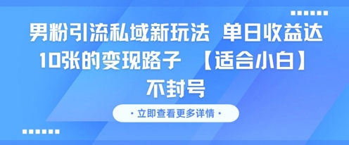 男粉引流私域新玩法，单日收益达10张的变现路子 【适合小白】不封号-赚钱驿站