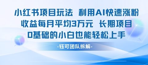适合小白操作的小红书新项目，利用AI快速涨粉，收益每月平均1W+-赚钱驿站