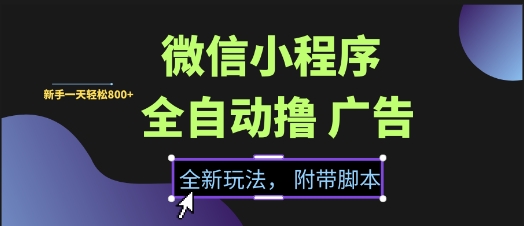 微信小程序全自动撸广告项目，彻底解决没流量的问题，新手一天8张+【揭秘】-赚钱驿站