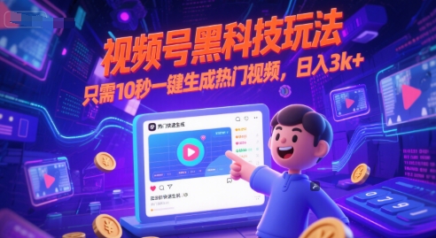 视频号黑科技玩法，只需10秒一键生成热门视频，日入3k+【揭秘】-赚钱驿站