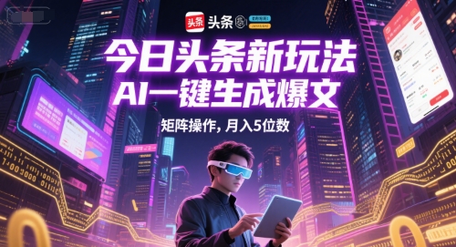 今日头条新玩法，AI一键生成爆文，矩阵操作，月入5位数-赚钱驿站