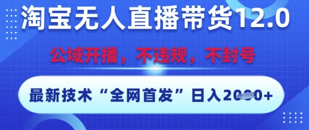 淘宝无人直播带货12.0，最新技术，不封号，不违规，操作简单，开播爆单，日入多张【揭秘】-赚钱驿站
